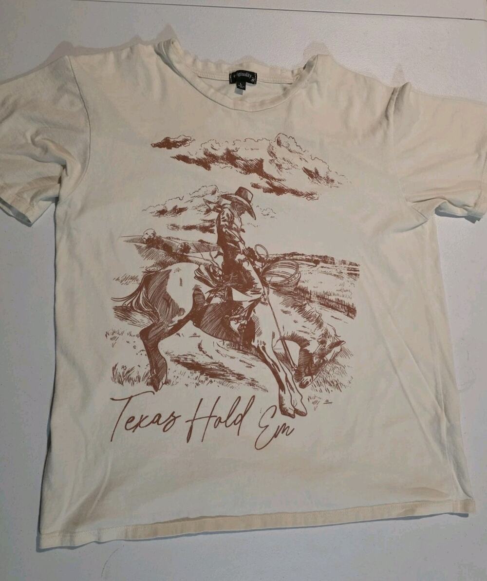 Originality Texas Hold’em Cowboy Roping Graphic T-Shirt Large Made USA Western